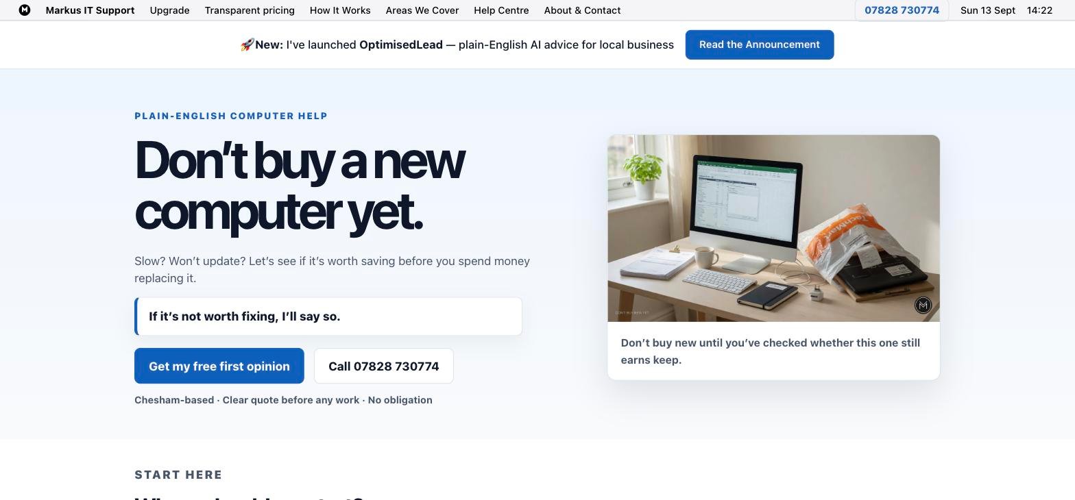Markus IT Support website homepage